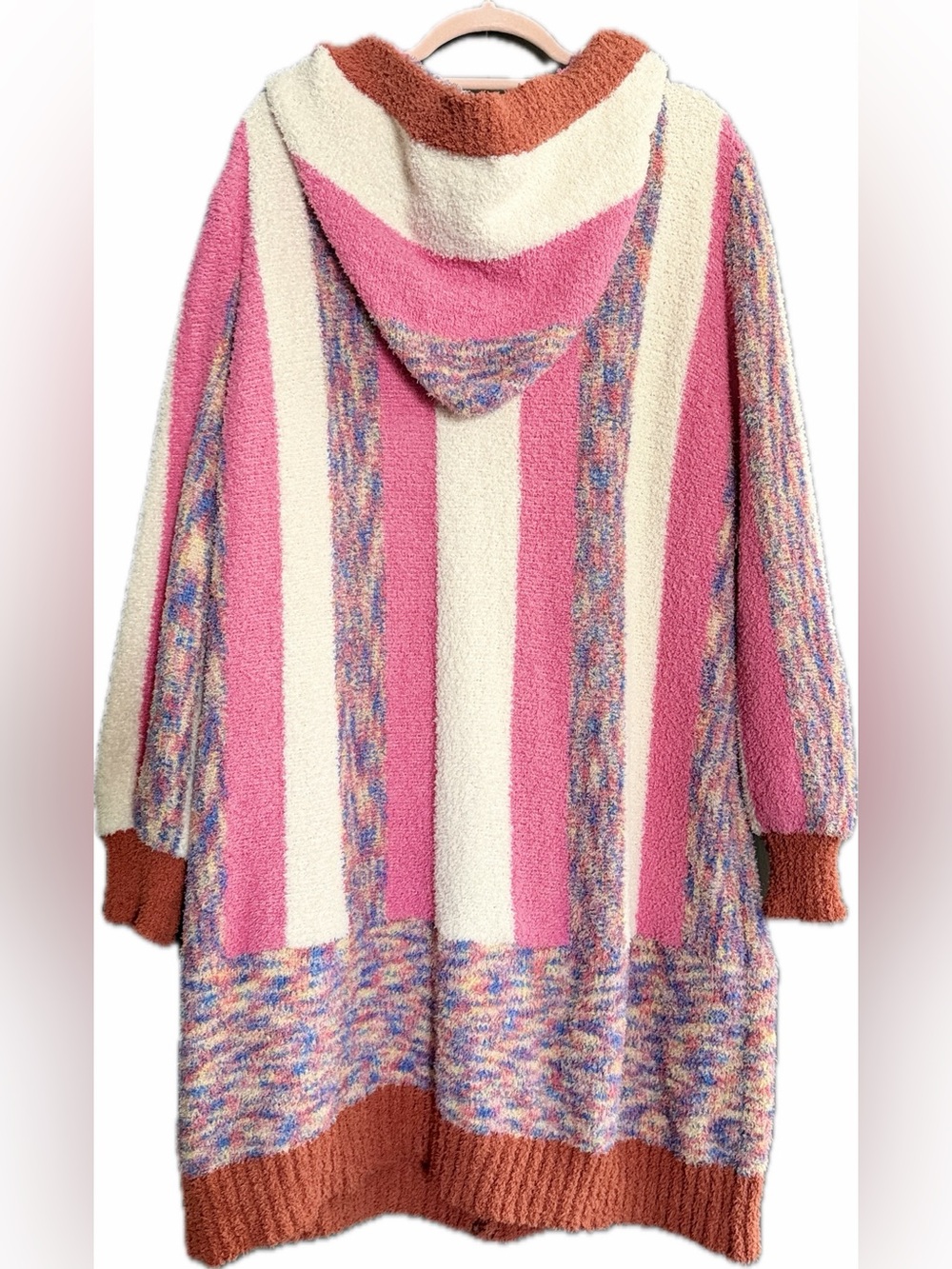 POL Hooded Sweater Coat in Pink, Cream & Rust - Picture 2 of 4